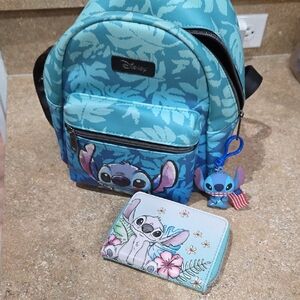 Disney Stitch Kids Backpack and Wallet Set - Teal and Light Blue